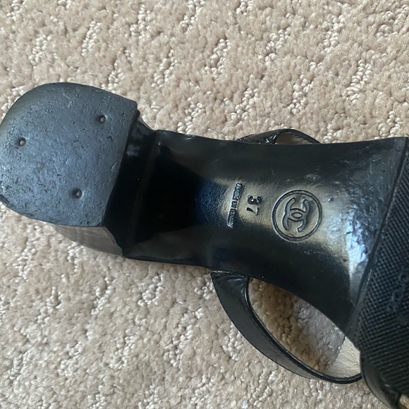 CHANEL slide block heel sandals sz37 - Picture 7 of 8